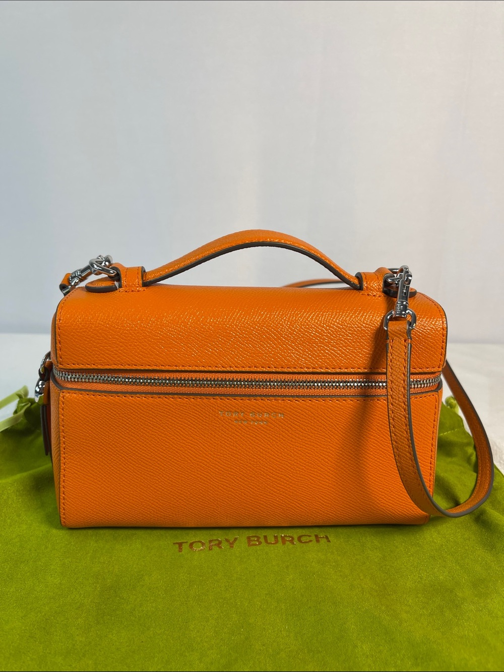 Tory Burch Slim Romy Top Handle Bag Orange Saffiano Leather
